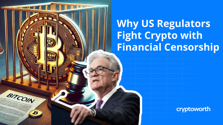 Cover Image of A Bitcoin behind bars, and Jerome Powell testimony "Why US Regulators fight crypto companies with financial censorship"